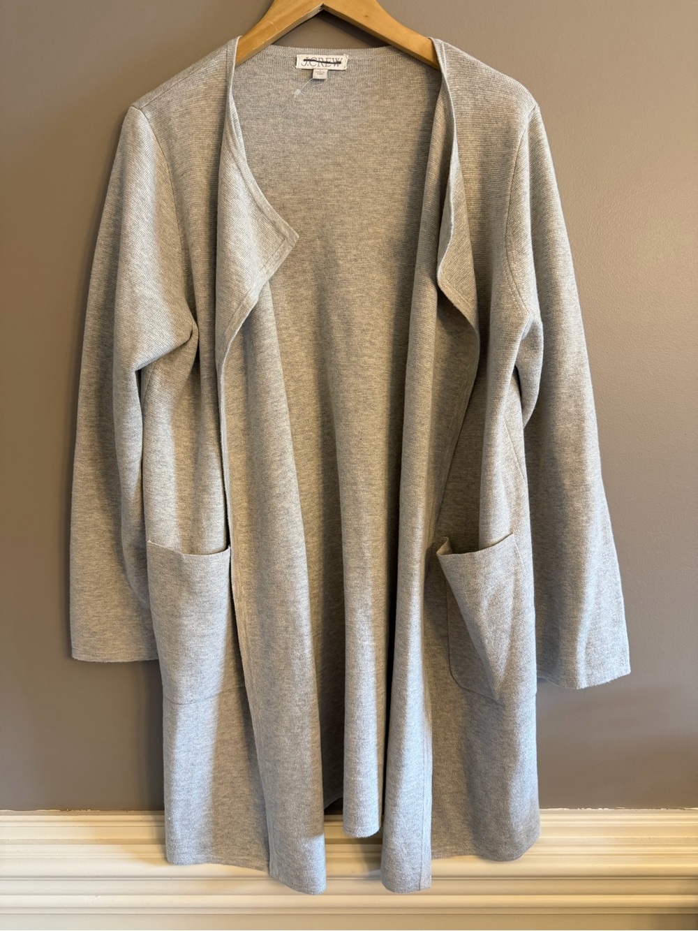 NWOT J.Crew Heather Gray Open Front Sweater Coatigan Merino Wool Blend Large
